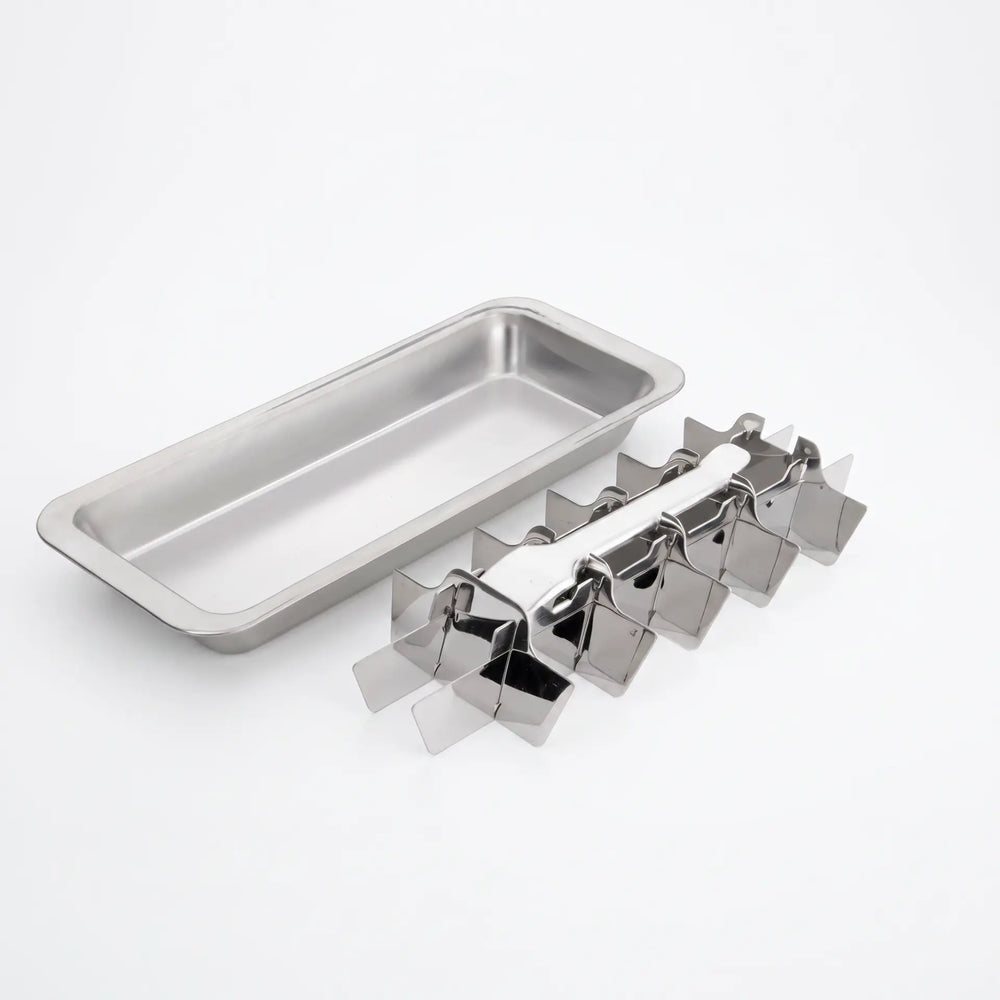Fjord 001 stainless steel ice tray with the lever grid lifted out